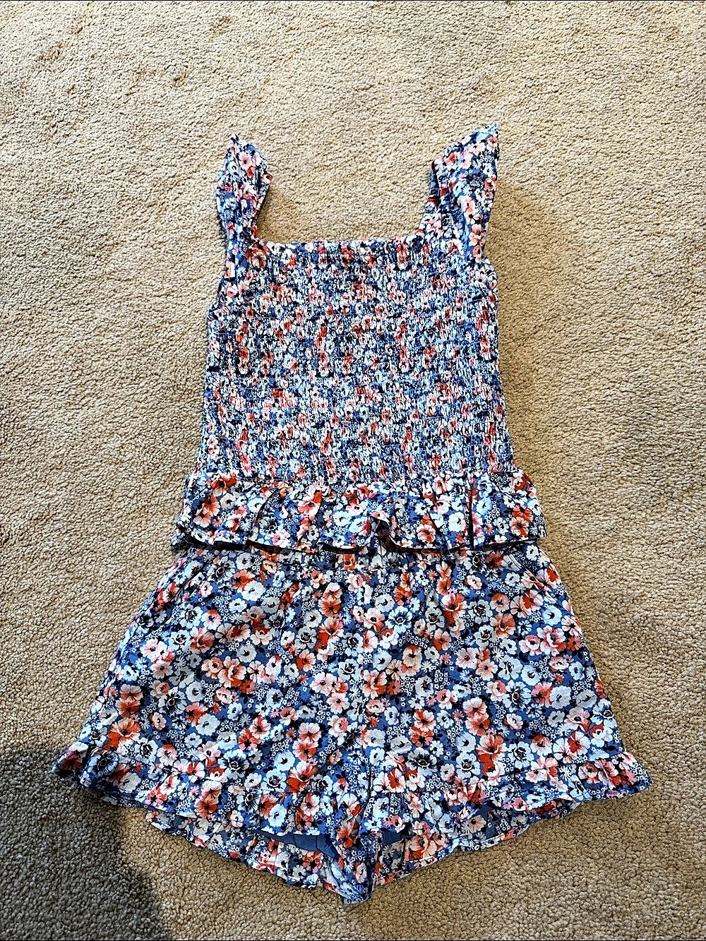 Janine & Jack Floral Romper in Blue & Orange Size 4 Like New